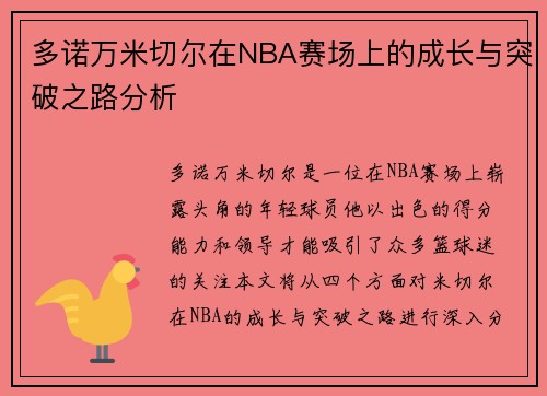 多诺万米切尔在NBA赛场上的成长与突破之路分析