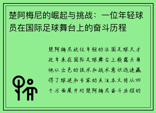 楚阿梅尼的崛起与挑战：一位年轻球员在国际足球舞台上的奋斗历程