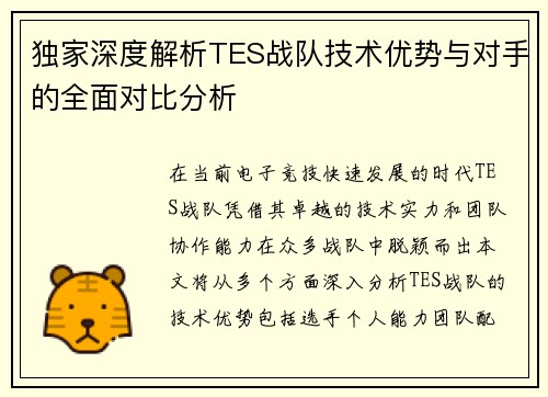 独家深度解析TES战队技术优势与对手的全面对比分析