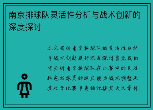 南京排球队灵活性分析与战术创新的深度探讨