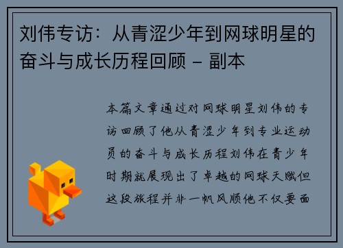 刘伟专访：从青涩少年到网球明星的奋斗与成长历程回顾 - 副本